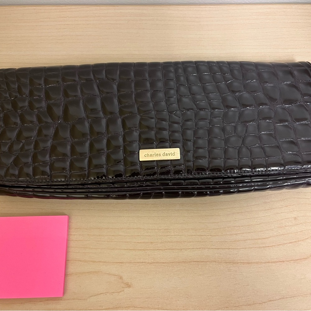 Designer Patent embossed leather clutch